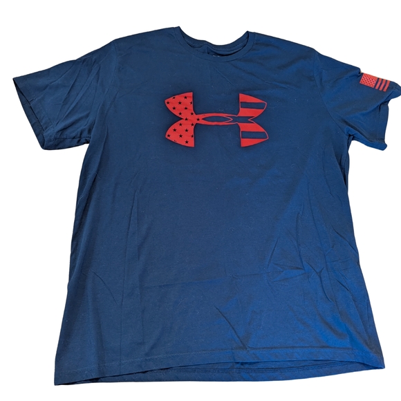 EUC Under Armour Mens Xxl Freedom BFL Tonal Big Flag Logo S/S T-Shirt Red Blue - Picture 1 of 4